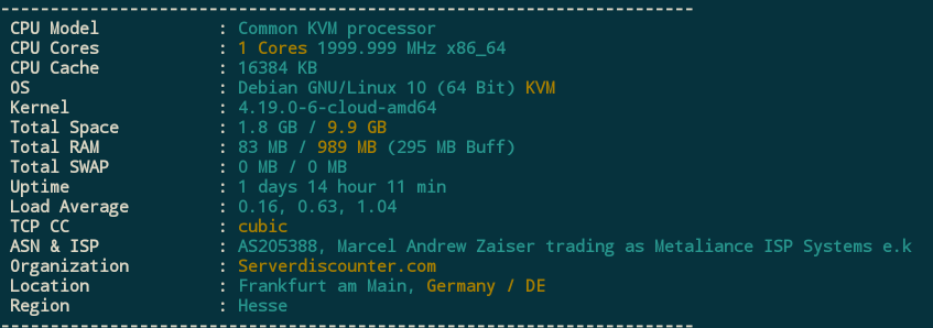 ServerDiscounter - 德国线路 - KVM架构|带防 - 月付1欧